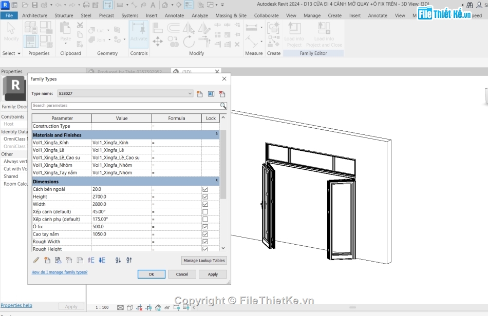 XINGFA,family cửa xingfa,family revit